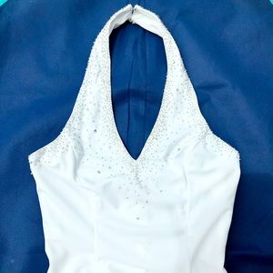 Halter Sheath Long White Sequin Gown, sz. 8